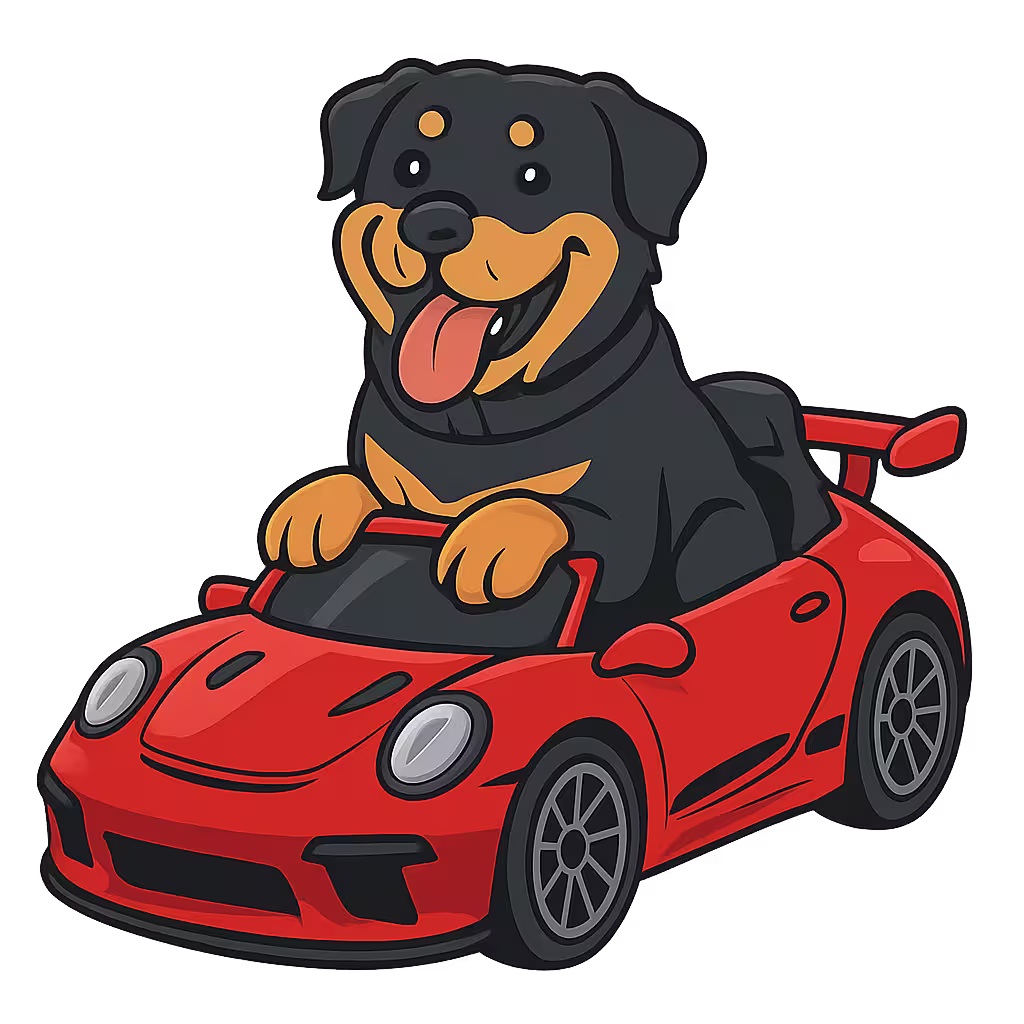 Rottweiler In A Red Sports Car