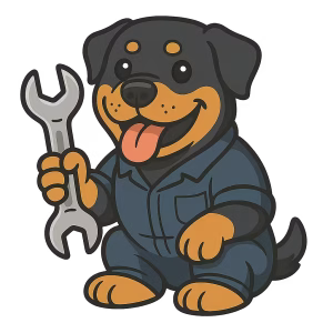 Mechanic Rottweiler Holding a Wrench